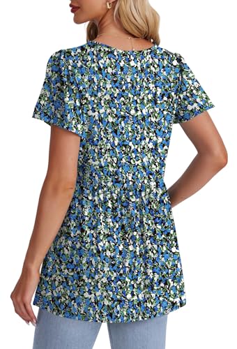 Image of OFEEFAN Womens Summer Tops Babydoll Short Sleeve Shirts Puff Sleeve Peplum Tops V Neck T Shirts