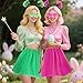 kuchisity 2 Set 80s Women Tutu Costume Accessories, Pom Pom Headband Tulle Tutu Skirt Heart Sunglasses Necklaces Tube Socks for Halloween Mardi Gras Spirit Day Party(Green+Pink)