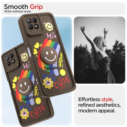 Image of Pikkme Back Cover for Realme Narzo 50 4G / Realme 8i 4G | Soft Silicone| Cute Rainbow Smile & 3D Cartoon Flower Design | Shockproof Raised Camera Protection Bumper Case (Brown)