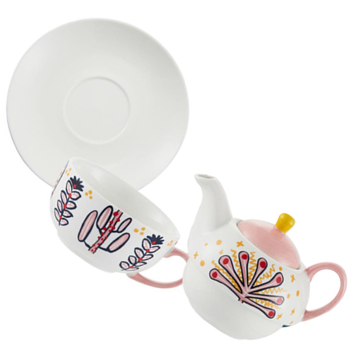 Juego de Tetera de Cerámica Rosa Reutilizable Taza y Bandeja