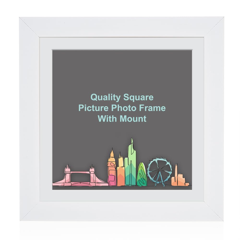 Boldon Framing White - Square Flat Brushed Photo Frame With Wall Mount,16X16 For Picture Size 14X14
