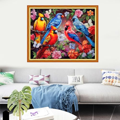 Image of Dooxvey Cross Stitch Kits for Adults Stamped Full Range of Embroidery Starter Kits for Beginners 11CT Printed Cross Stitch Patterns Needlepoint Kits Stamped Crossstitching-Birds Flowers 16x20 inch