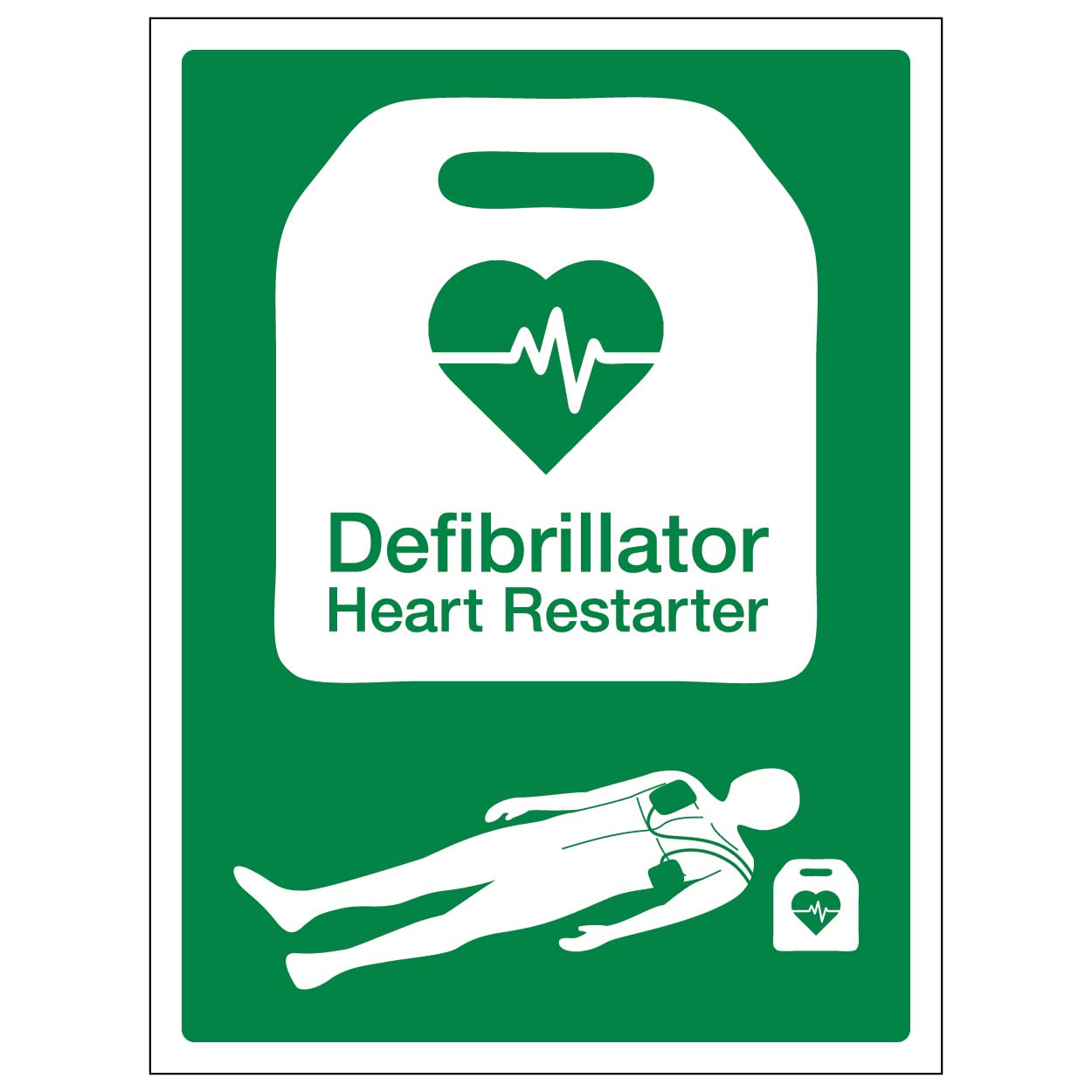 V Safety Defibrillator Heart Restarter - 200x300 - 1mm Rigid Plastic Safety Sign