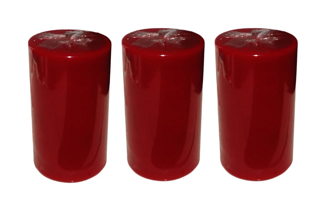 COLLUMINO Wine Red Pillar Candles 40 Hour Solid Colour Size 10 x 5.5cm (Pack of 3)