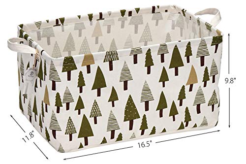 Sea Team 16.5" x 11.8" x 9.8" Square Natural Cotton Fabric Storage Bins Shelves Storage Baskets Organizers for Nursery & Kid's Room (Tree)