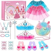 JoJojoin Prinzessinnenschuhe für Mädchen, Prinzessinnen-Kostüm, Zubehör mit 3 Paar Schuhen, 1 Einhorn-Tasche, 2 Röcke, Prinzessinnenschmuck für Karneval, Einhorn Geldbörse für Geschenk 3 – 6 Jahre