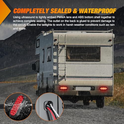 Image of Nilight 6Inch Oval Tail Light 2PCS Red 24LED Running Stop Brake Turn Surface Mount Marker Light Sealed IP67 Waterproof Taillight for 12V RV Camper Caravan Truck Trailer Bus