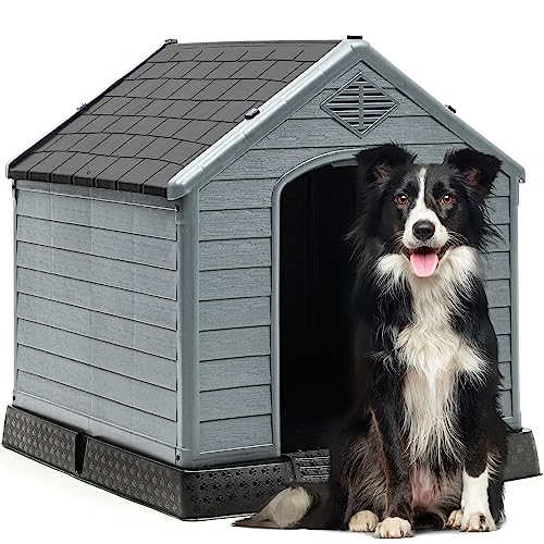 Yitahome 345 Large Plastic Dog House Outdoor Indoor Doghouse Puppy Shelter Water Resistant Easy Assembly Sturdy Dog Kennel with Air Vents and Elevated Floor 345l31w32h Black+gray Cucciolini Doodles Yitahome 34 5 large plastic dog house outdoor indoor doghouse puppy shelter water resistant easy assembly sturdy dog kennel with air vents and elevated floor 34 5l31w32h black+gray cucciolini doodles