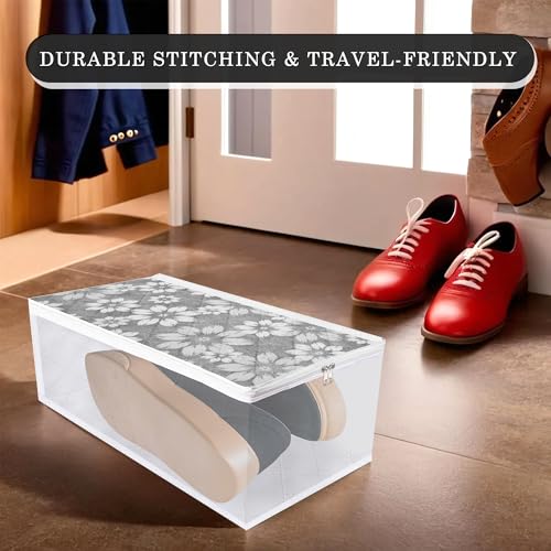 Image of Kuber Industries Pack of 6 Waterproof Shoe Cover With Side Visible Window - Travel Storage Organizer Protector - Flower Quilted Gray