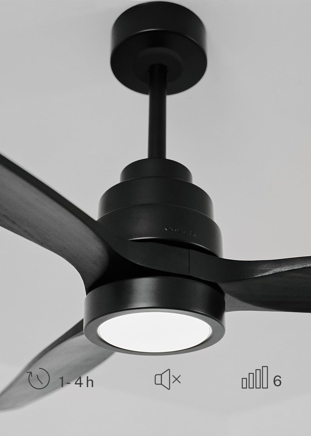 CREATE / WINDSTYLANCE NATURAL WOOD S/Ventilateur de plafond avec lumière noir avec télécommande / 40W, Silencieux, Ø112 cm, 6 vitesses, minuteur, fonction été-hiver, double hauteur