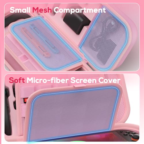 Image of Auarte [Charge inside Carrying Case for Nintendo Switch 2 2025 / Switch OLED / Switch with Adapter and for Joy Cons Storage, Travel Cases for Switch 2 Console with 22 Game Card Storage- Pink