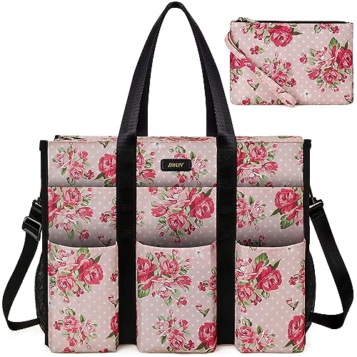 Image of IBFUN Utility Tote Bag with 24 Pockets, Large Teacher Tote for Women with Laptop Compartment, Travel Tote Bag with Zip Top