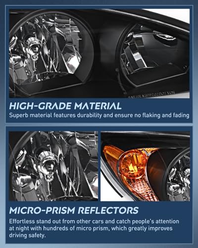 Image of Nilight Headlight Assembly for 2002 2003 2004 Toyota Camry LE /XLE Headlamps Replacement Black Housing Amber Reflector Clear Lens Driver and Passenger Side