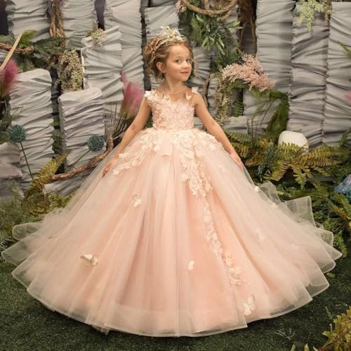 Lace Flower Girl Dress 3D Butterfly Pageant Dresses Floral Tulle First Communion Dress Formal Long Ball Gown2