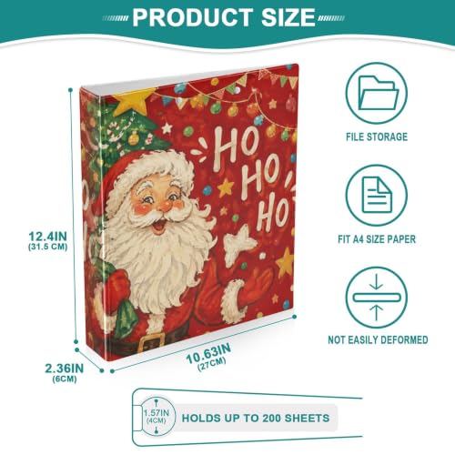 Image of 3 Ring Binder Santa Claus Christmas Tree 1.5 inch Binders Three Ring Binders with Clipboard Fit 8.5'' x 11'' Paper 3 Interior PVC Clear Pockets for Office Supplies