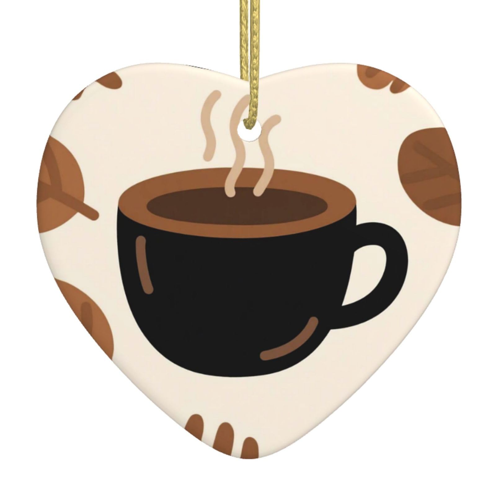 Coffee Leaf Christmas Ornament 2025 Heart Ceramic Hanging Ornaments for Home Decor Christmas Decorations with Gold Rope Double-Sided Xmas Tree Ceramic Hanging for Holiday Party