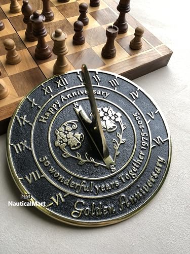 NauticalMart 50th Golden Wedding Anniversary Unique Marriage Present for Parents, Grandparents, Friends, Husband or Wife, Couples, Him & Her Wedding Anniversary Sundial Gift 2024 (50th Anniversary)