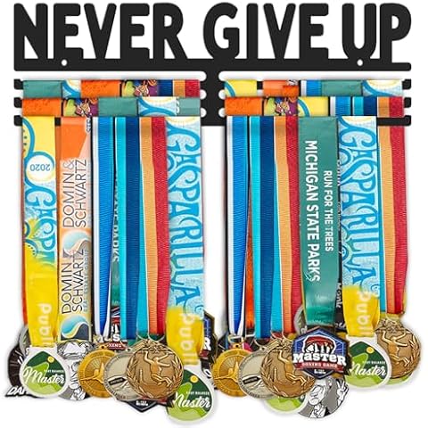 Dafftos Medal Hanger Ribbon Holder Wall Metal Rack Organizer Awards Ribbon Cheer Gymnastics Soccer Runner Medals (Never) Cover