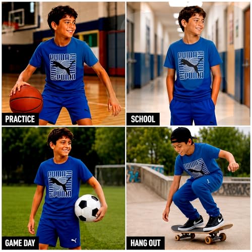 Image of PUMA Boys T-Shirts Athletic Crewneck Short Sleeve Tees (Sizes S-XL) | Soft Breathable Cotton Blend, Comfortable Casual Fit, Great for School, Play & Everyday Wear