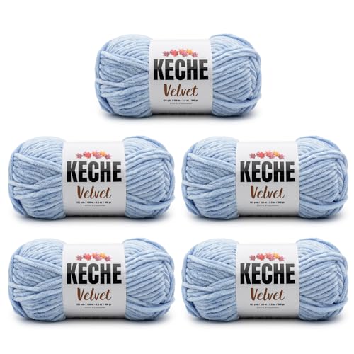 Image of Keche Velvet Yarn for Crocheting, Soft Chenille Bulky Baby Blanket Amigurumi Yarn 3x100 gr (5x132 yds) (5- Skeins) - Light Blue