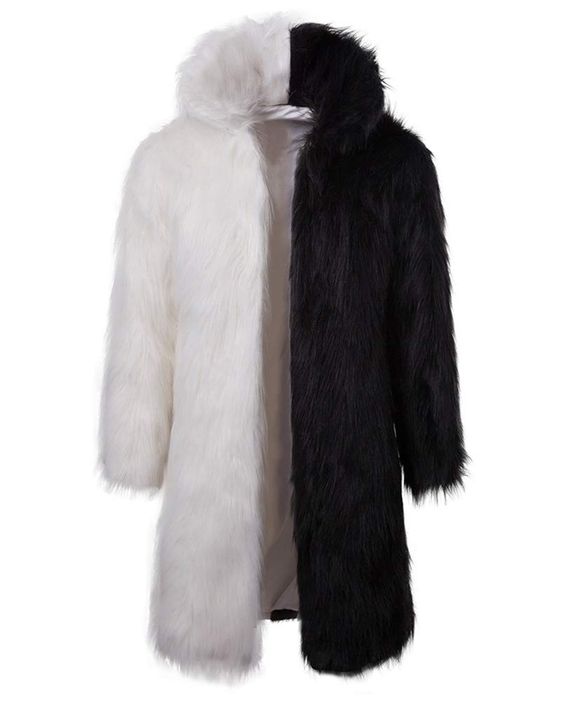 GUOCU Men's Autumn Winter Faux Fur Coat Long Solid Color Lapel Overcoat Thickening Long Sleeve Parka Outwear Cardigan Black White L