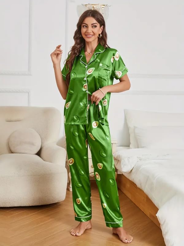 Image of Night Suit for Women with Full Sleeve Button-Down Top with Pant Dress for Woman, Night Dress for Woman, Cotton Two-Piece Loungewear Set