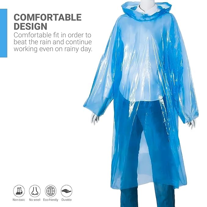 Image of Disposable Raincoat Poncho with Hood Raingear Smallest Pocket Size Travel Rainsuit Barsaati Water Resistant Rainwear for Men Women (Random, Pack of 2)