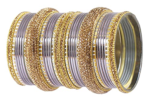 NMII Traditional Plain Metal Bangles with Golden Zircon Stone For Women & Girls | Bangles For Women | ad chuda | american diamond jewellery set | bangles for women in metal-(Chuda81_Grey-2.4) Deal