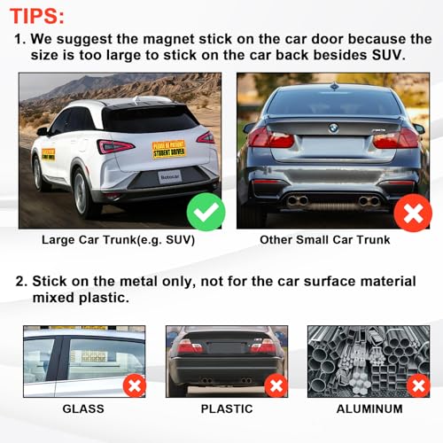 Image of Student Driver Car Magnet, 4 Pack Super Large Please Be Patient Student Driver Signs for Car, Reflective New Driver Vehicle Bumper Magnetic Sticker, Novice Driver Safety Warning Sign, 12x6in
