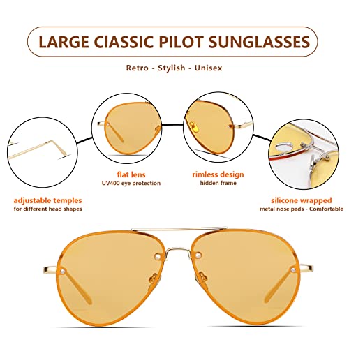 Image of Xpectrum Classic Double Bridge Metal Aviator Sunglasses for Women Men Trendy Retro UV400 Rimless Sun Glasses
