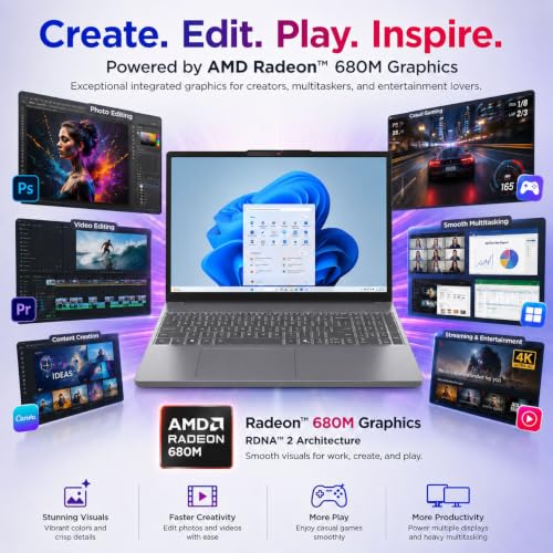 Image of Lenovo IdeaPad Slim 3 Laptop for Work and School, AMD Ryzen 7 7735HS, 15.3 inch WUXGA IPS Display, 16GB DDR5 RAM, 512GB SSD, Radeon 680M Graphics, SD Card Reader, Wi-Fi 6, Windows 11 Pro, no Mouse