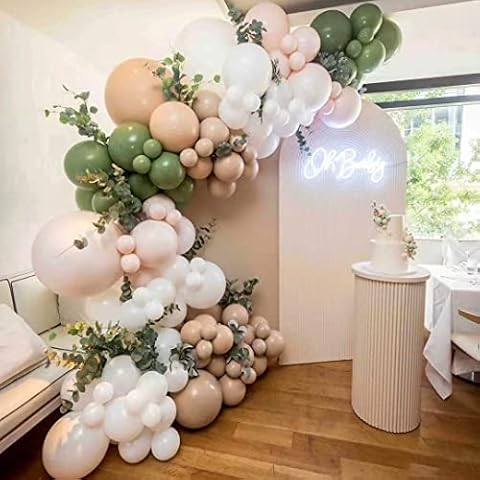 Topico Wedding Balloon Garland Arch Kit 143pcs Avocado Green Peach Balloons for Kids Birthday Baby Shower Bridal Shower Theme Party Halloween Thanksgiving Decor Supplies Cover