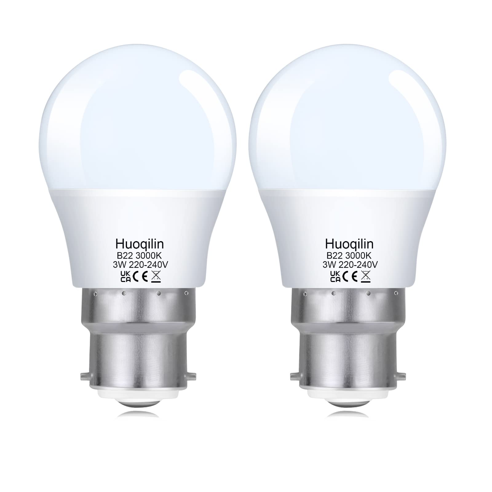 Huoqilin Bayonet Light Bulb 3W,28 Watts Equivalent, B22 Led,Warm White 3000K,Energy Saving Small Night Light Bulb,Non dimmable,Pack of 2