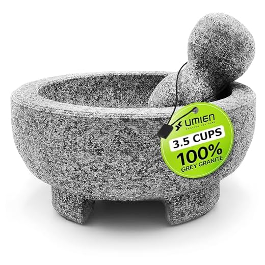 Granite Mortar and Pestle Set guacamole bowl Molcajete 8 Inch - Natural Stone Grinder for Spices, Seasonings, Pastes, Pestos and Guacamole - Extra Bonus Avocado Tool Included
