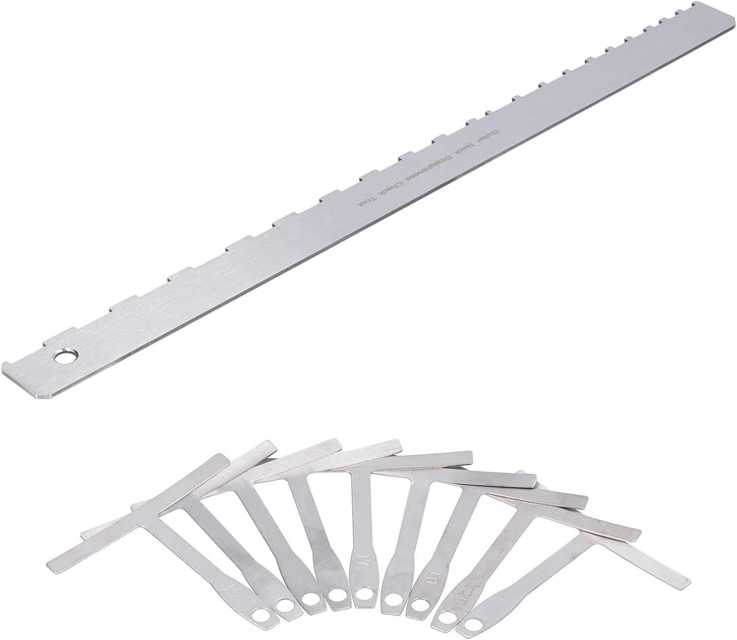 Stainless Steel Guitar Radius Gauge, 17 x 1.4 In T - Type Neck Ruler, Wearproof Precision Gauge - Accurate String Action Setup, Design for Luthier Tools