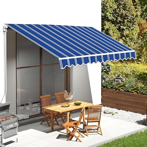 Toldo retráctil manual de patio verde a rayas con protección UV 3