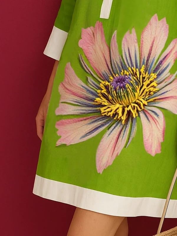 Image of UOOZEE Summer Dresses for Women Casual Shirt Dress 3 /4 Quarter Long Sleeve Printed Work Dress