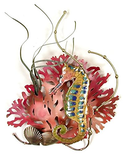 Bovano Rainbow Seahorse Enamel Glass Copper Metal Wall Art, Large Metal Wall Art in Modern Tropical Design, 3D Wall Art for Modern and Contemporary Décor, 7" x 8”