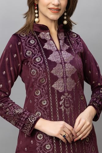 Image of HIFZAA velvet kurta palazzo set with dupatta for womens printed winter wear suit M to 4xl