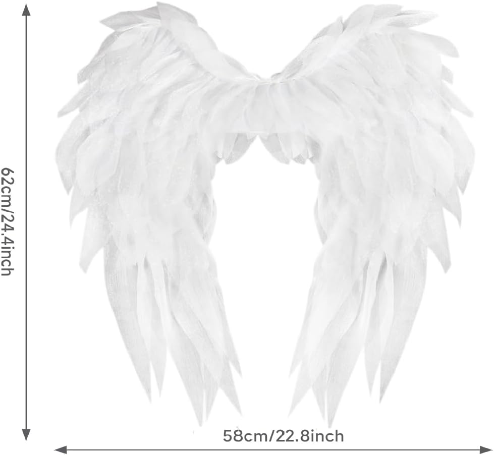 Anbaby Chiffon Angel Wings Costume Accessory Black or White Feathered Wings Halloween and Cosplay Props