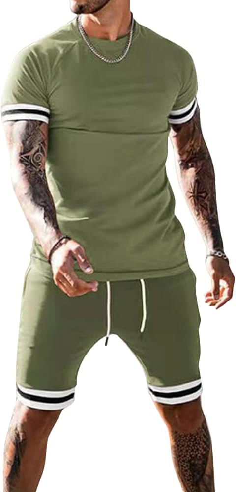 Survêtement Homme 2 Pièces été - T-shirt Manches Courtes Et Short - Polyester Décontracté - Pour Fitness, Sport, Loisirs