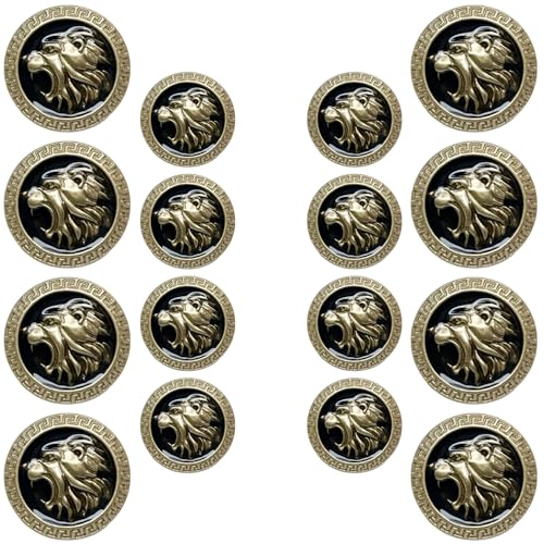 Image of Abs Golden 3D Lion Head Shank Button Embedded Enameled Lucite Round Abs Button for Blazer Suits Coat Bandhgala DIY Art & Crafts (Pack of 16 (8 Big + 8 Small), Black Lucite)
