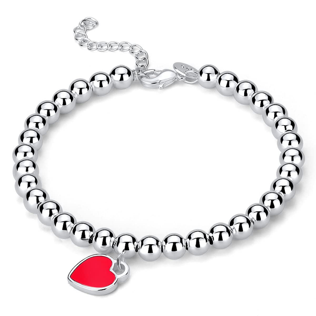 YUTTTPL Corazón Pulsera para Mujeres, S925 Pulsera Plata Esterlina Corazón Bolas Plata Pulsera de la Amistad de Joyería de Regalo para las Niñas Esposa Madre