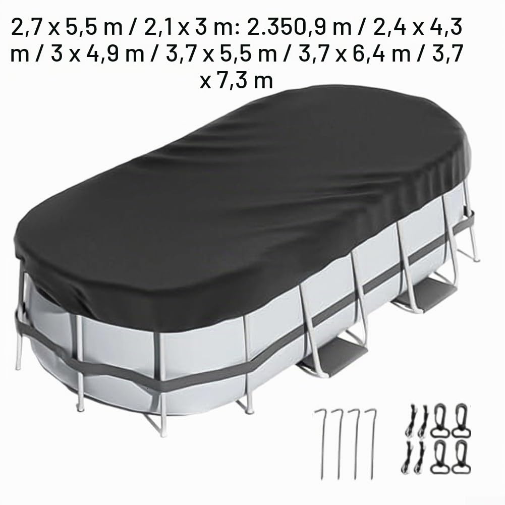 Zilimontt Piscina fuori terra ovale resistente alle intemperie e impermeabile con accessori sicuri Manutenzione della piscina per tutte le stagioni Adatta per piscina rettangolare da 2,1 x 30 a 5,5 x