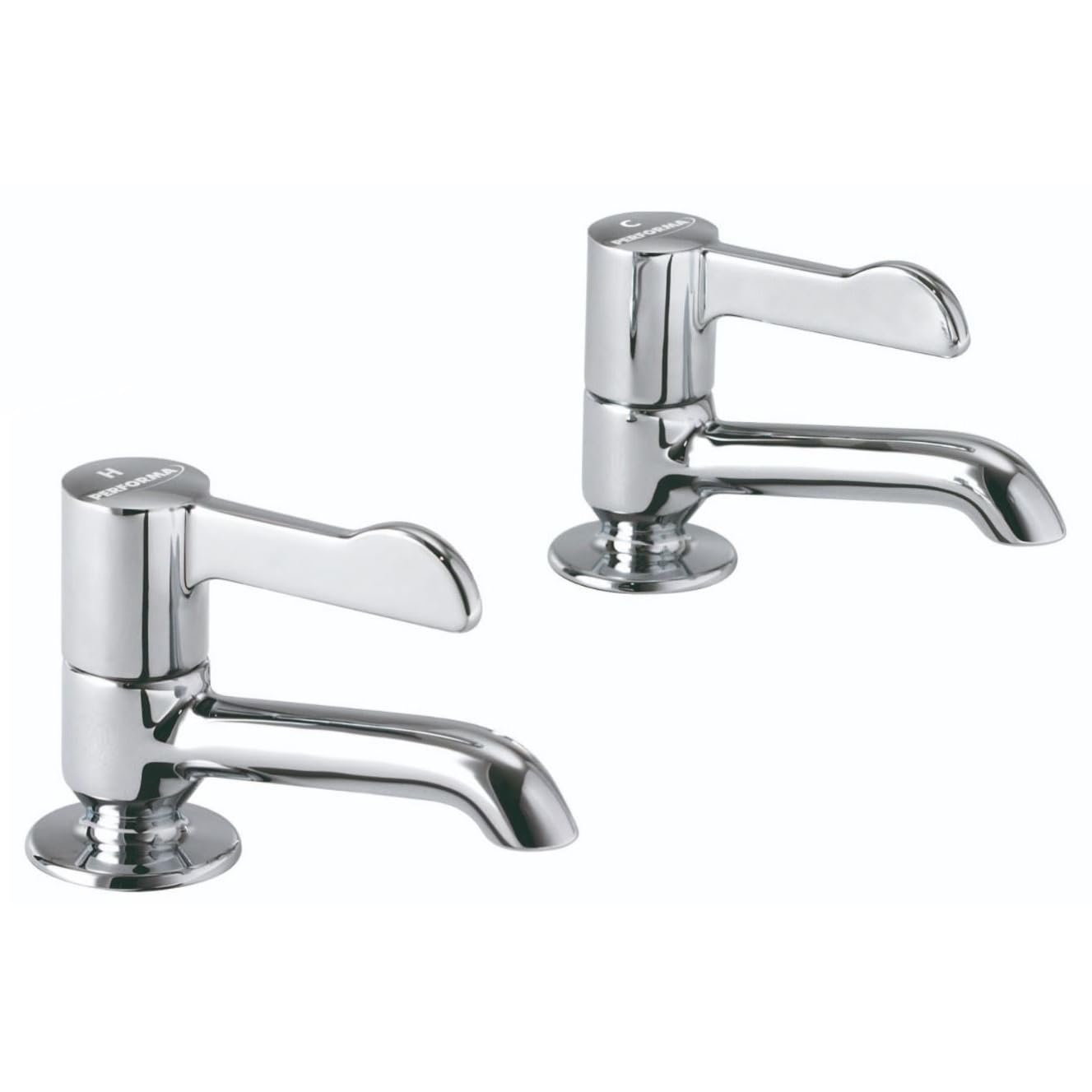 Xcel Home Silver Performa Healthcare Long Nose Basin Tap Pair – Lever Handle Basin Taps Chrome, Quarter Turn, Solid Brass Construction