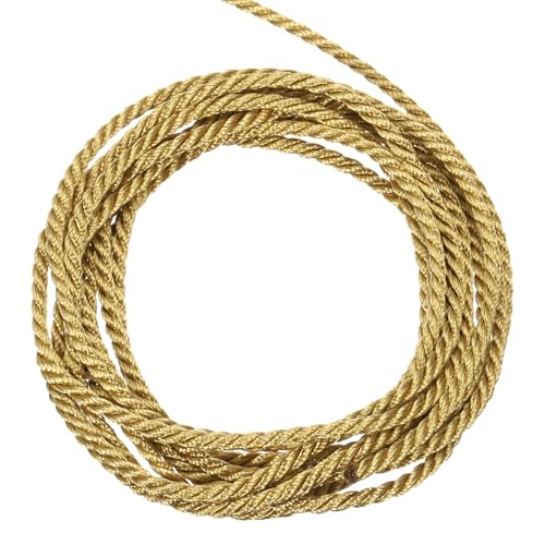 MECCANIXITY Twisted Cord Trim, 5 Yard 2.5mm 3-Ply Twine Braided Rope Shiny Thread String for Craft Gift Bag Curtain Christmas Decor, Deep Gold