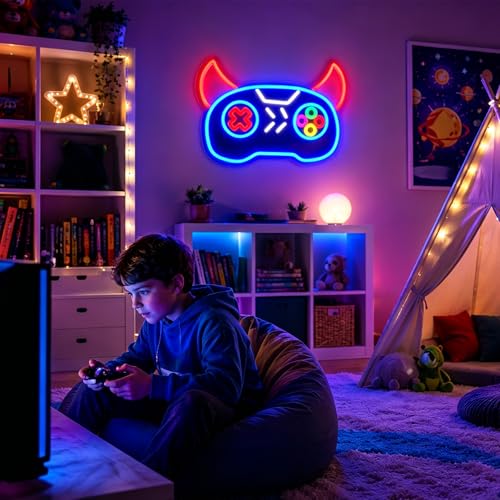 Image of Demon Game Neon Sign for Wall Decor Light Up Sign Led Signs for Game Room Party Home Wall Decor USB Powered