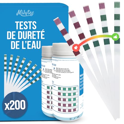 MILYTEC 200 Bandelettes Tests TH Eau Potable – Kit Analyse Dureté de l’Eau Calcaire – Testeur TH Adoucisseur, Aquarium, Piscine – Mesure Facile avec...