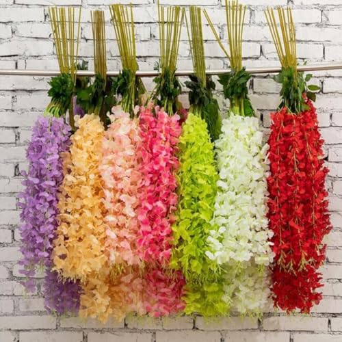 Image of SATYAM KRAFT 6 Pcs (43.2 inch) Artificial Wisteria Vine Garland | Long Silk Hanging Flowers String for Wedding Decoration Items, Shaadi Mandap, Birthday Party, Festival Event & Home Decor (Multi)
