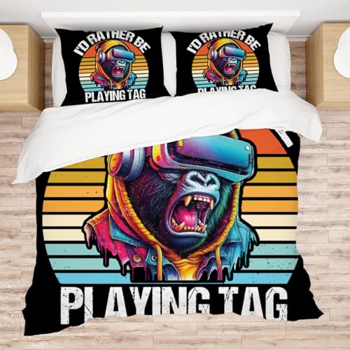 Allenjoy Twin Size Vr Gorilla Game Comforter Set Chasing Gorillas Bed Bedding Sets Bedroom Decor with 1 Pillowcase SC00305-005